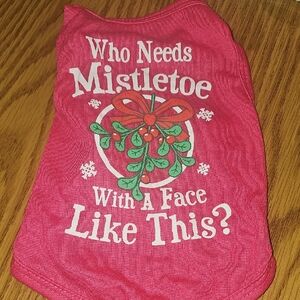 Born To Be Loved Hot Pink Dog Shirt with Mistletoe Design Size Small